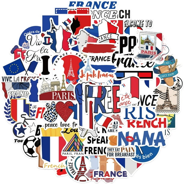 Pegatinas de vinilo impermeable con diseño de Francia, París, cultura francesa, 50 unidades