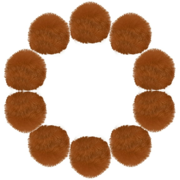 Uxcell 3.5 inch Faux Fur Pom Pom Balls 10 Pcs Brown Faux Fur Pom Poms for Hats with Elastic Loop for DIY Knitting Hats