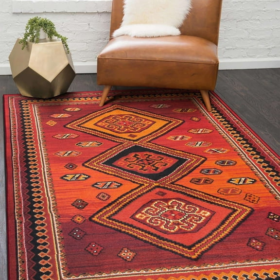 My Magic Carpet 5'x7' Machine Washable Non-Slip Dining Living Room Area Rug - Phoenix Kilim Garnet