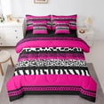 thumbnail image 1 of Cheetah Print Bed in a Bag 7 Pieces Twin Size Comforter Set,Wild Animal Skin Leopard Spot Bedding Sets Geometry Aztec Fuchsia Sriped Patchwork Bed Set with Comforter,Sheets,Pillowcases & Shams, 1 of 5