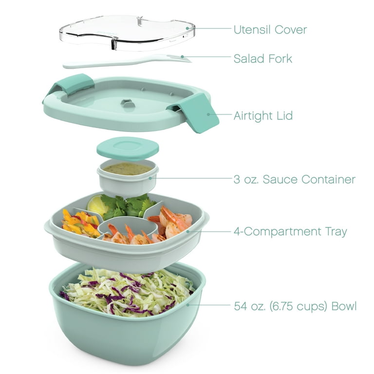 Bentgo Salad - Stackable Lunch Container with Large 54-oz Salad Bowl, 4-Compartment Bento-Style Tray for Toppings, 3-oz Sauce Container for