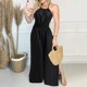 thumbnail image 3 of Gibobby Mono Ajustado de Verano Mujeres Daily Summer Casual V cuello sin mangas Halter Split Halter Backless mono Slim Fit mamelucos de pierna ancha(Negro， XL), 3 of 5