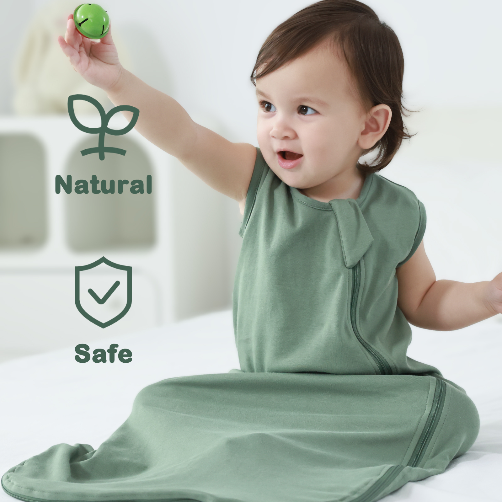 2Pcs Mosebears 0.5 Tog Baby Sleeping Bag - Cotton Summer Sleep Sack for Newborns, Boys & Girls(DarkGreen#Plant,S(0-6 Months))