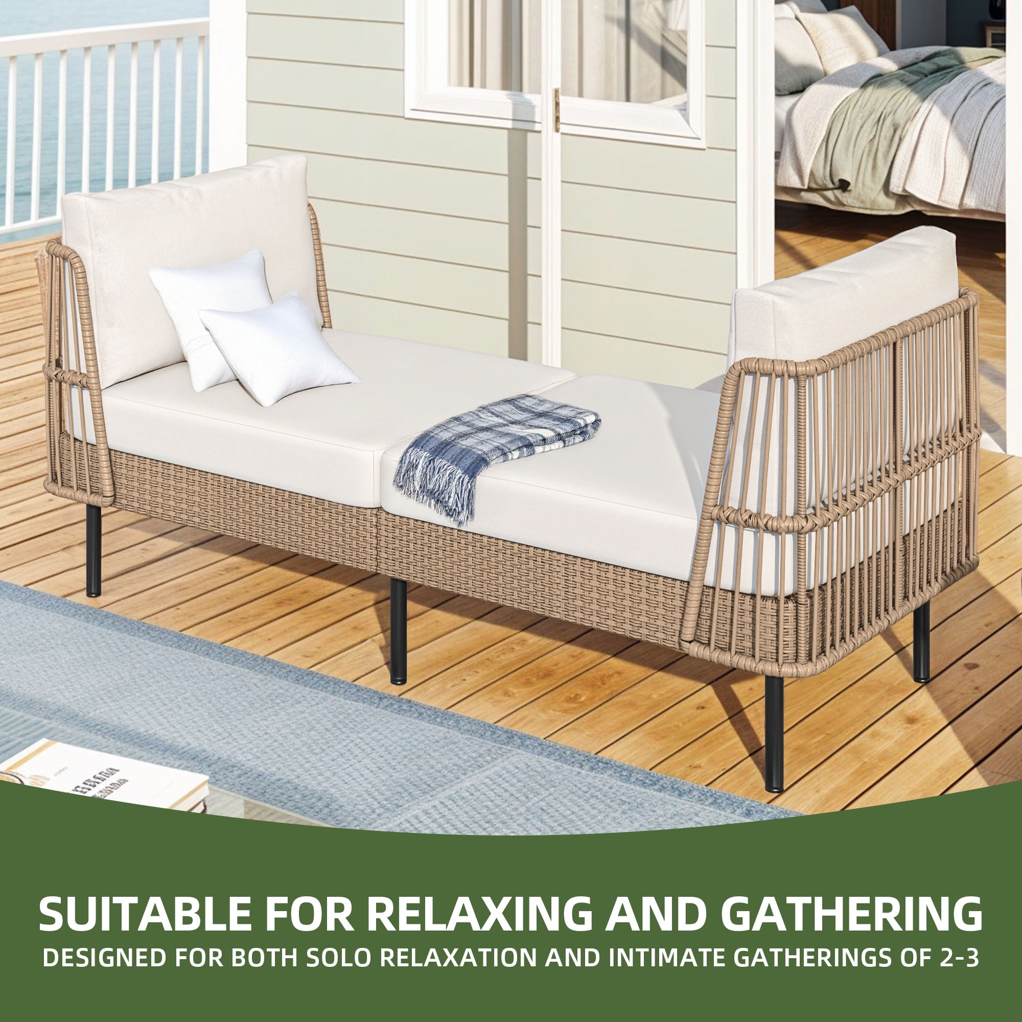 Uforic Patio Rattan Daybed Lounge,Chaise Lounge Chair - Beige