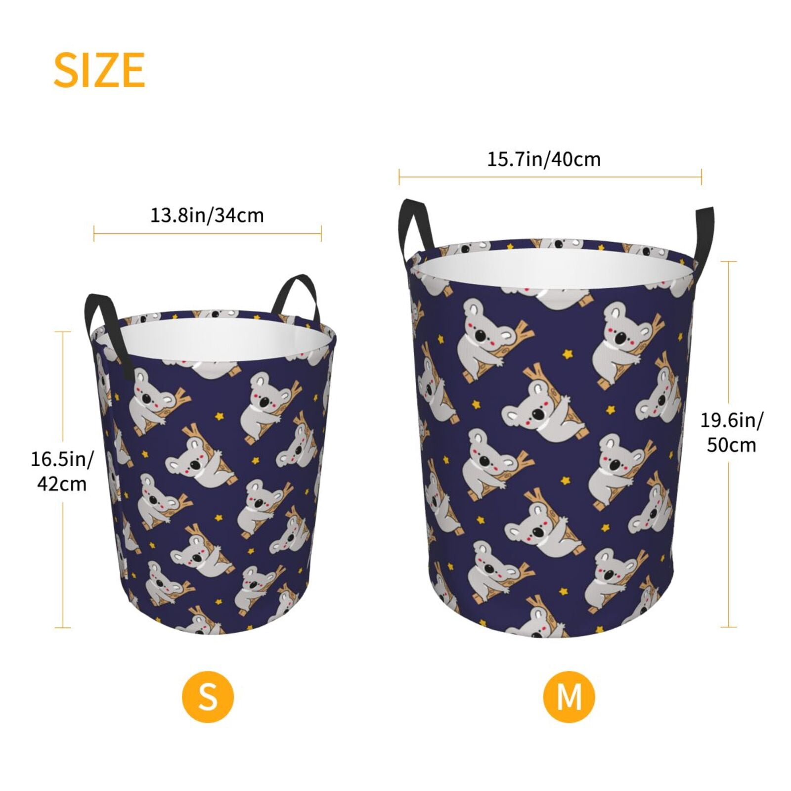 Large Laundry Basket with Handles - Yellow Stars Gray Koala Kids Baby Dirty Clothes Laundry Hamper for Bedroom Aesthetic