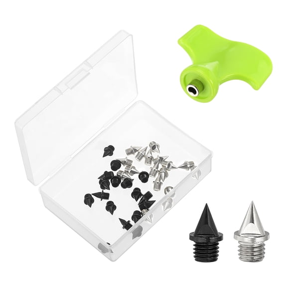 Uxcell 1/4" Carbon Steel Track Spikes Sports Shoes Spikes Replacement Accessories with Wrench Black Silver 32 Pack