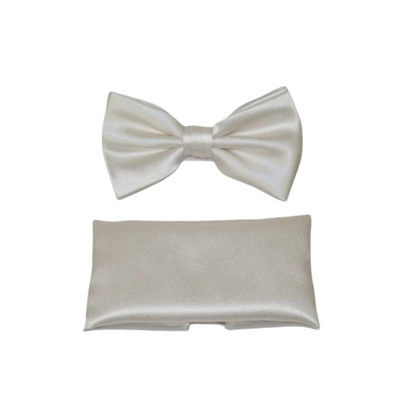 Men's Satin Silky Bow Tie Hankie by J.Valintin Collection #10036 Off White