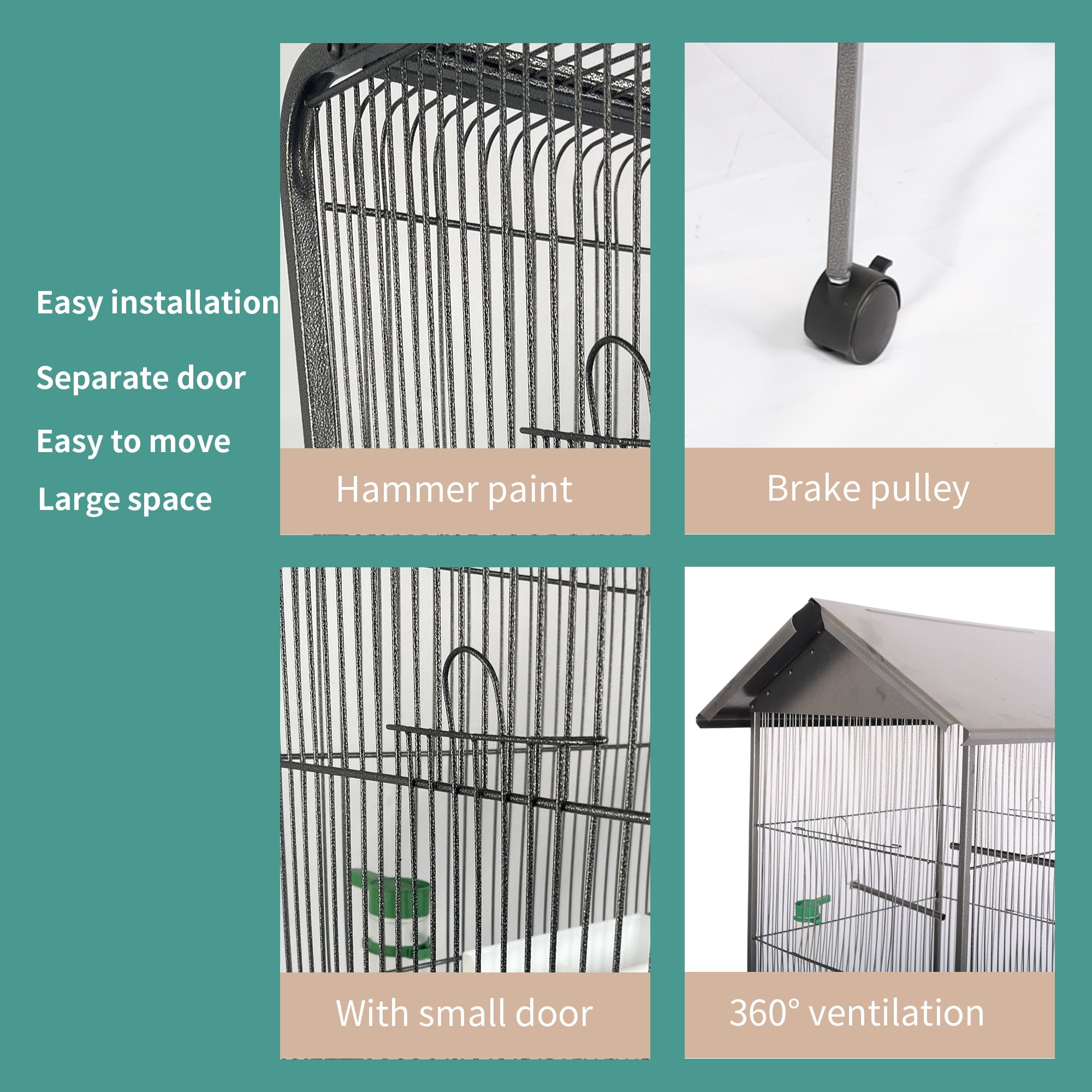 Pefilos 63" Bird Cage for Parakeets, Bird Houses for Indoor with Rolling Stand, Metal Bird Aviaries for Green Cheek Conures Pigeons Lovebird Bird's Nest, Gray Pefilos 63" Bird Cage for Parakeets, Bird Houses for Indoor with Rolling Stand, Metal Bird Aviaries for Green Cheek Conures Pigeons Lovebird Bird's Nest, Gray