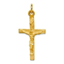 10k Yellow Gold Satin Solid Polished Crucifix Pendant Necklace 32x16mm Wide Pendant for Women