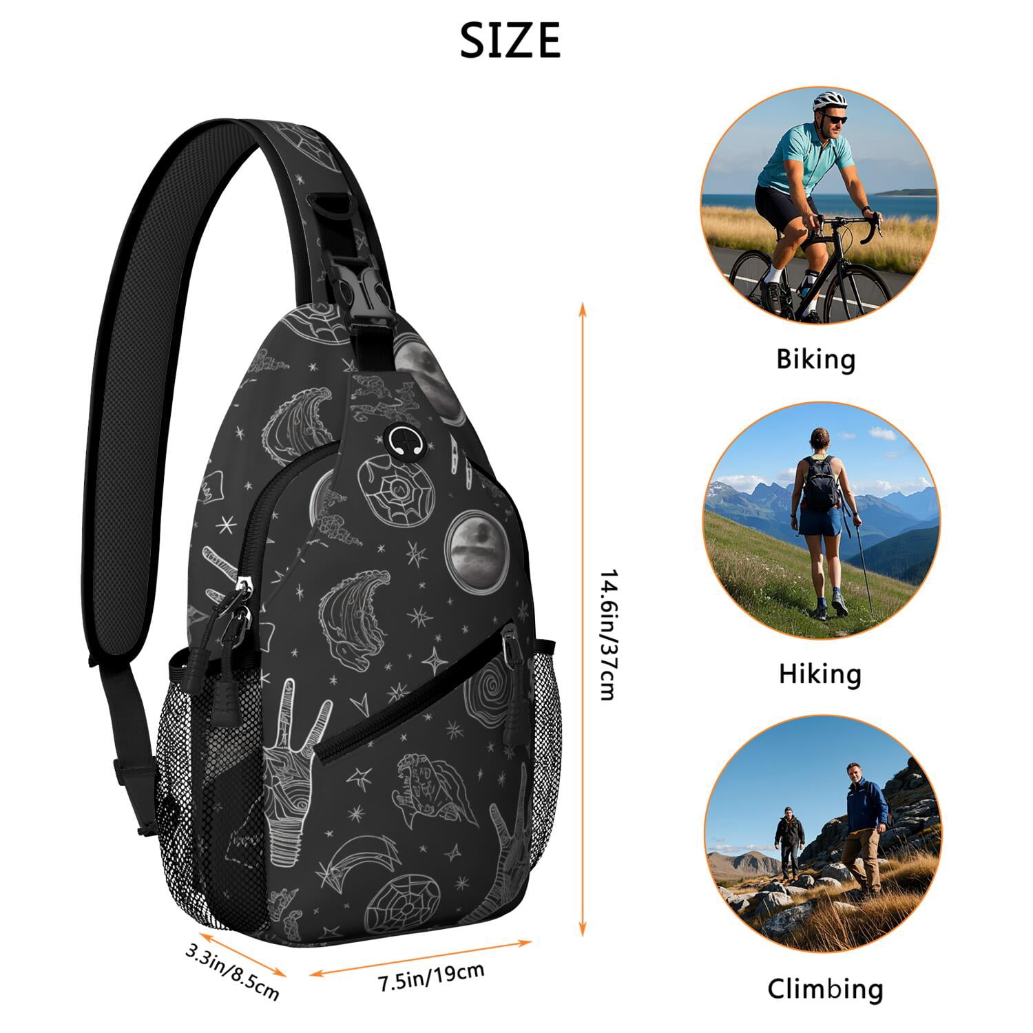 Mystical Moon and Starry Sky Chest Bag Solar and Lunar Eclipse Shoulder Backpack Anti-Theft Design & Lightweight for Commuting