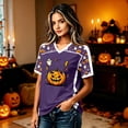 thumbnail image 5 of V Neck Fall Shirts for Women Pumpkin Graphic T Shirts Cute Halloween Tops Thanksgiving Tee Light Purple L, 5 of 5