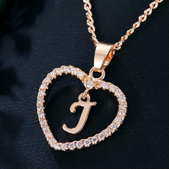 EOEMY A-Z Rose Gold Heart Alphabet Letter Necklace Initial Name Pendant Chain Choker-J