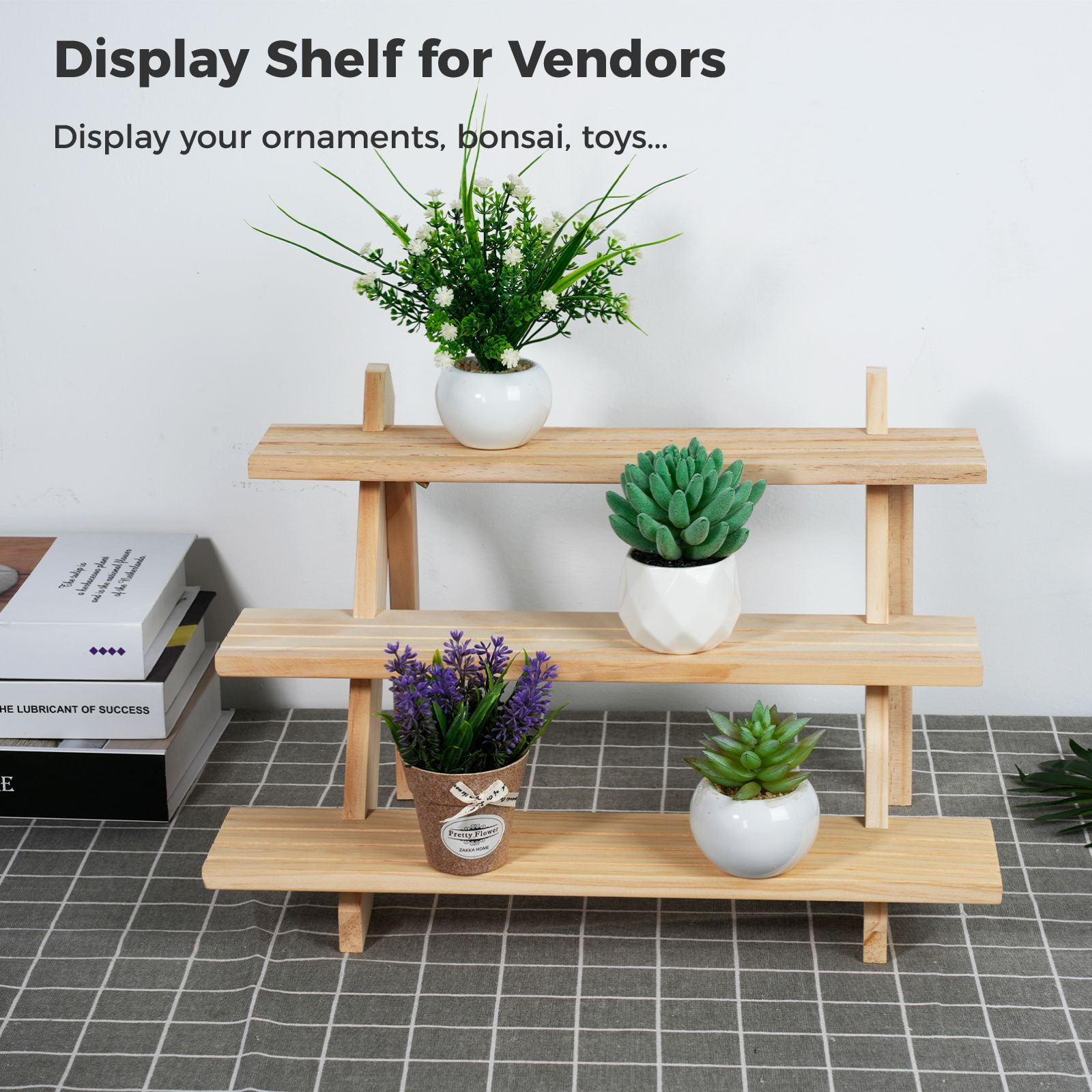 Display Shelves for Vendors, 3-Tier Small Wooden Display Riser for Tabletop Show Jewelry Coins Medals Action Figures Flowerpots Cupcakes