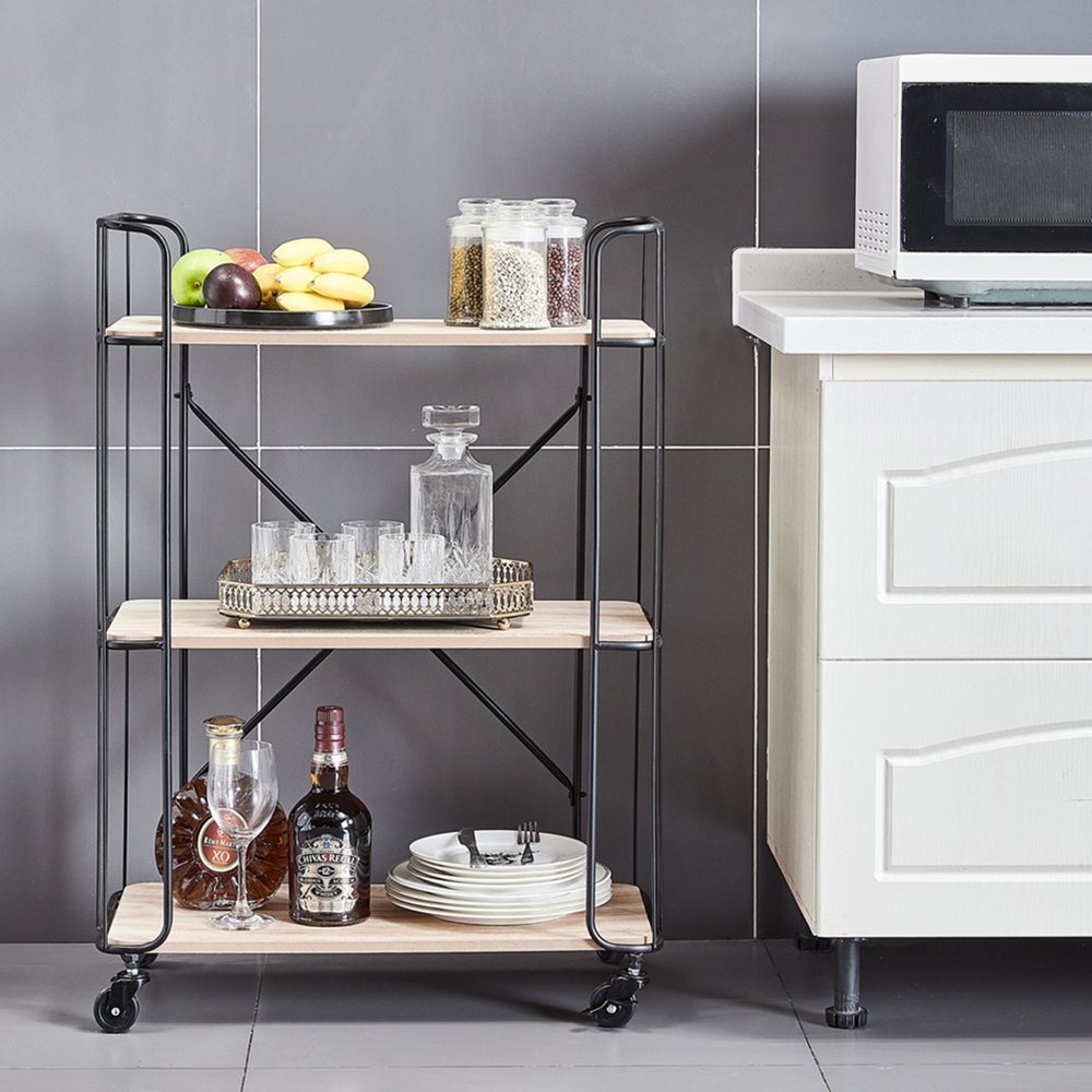 Kitchen Cart 3Tier Kitchen Utility Cart Vintage Rolling Bakers Rack for Living Room Decoration