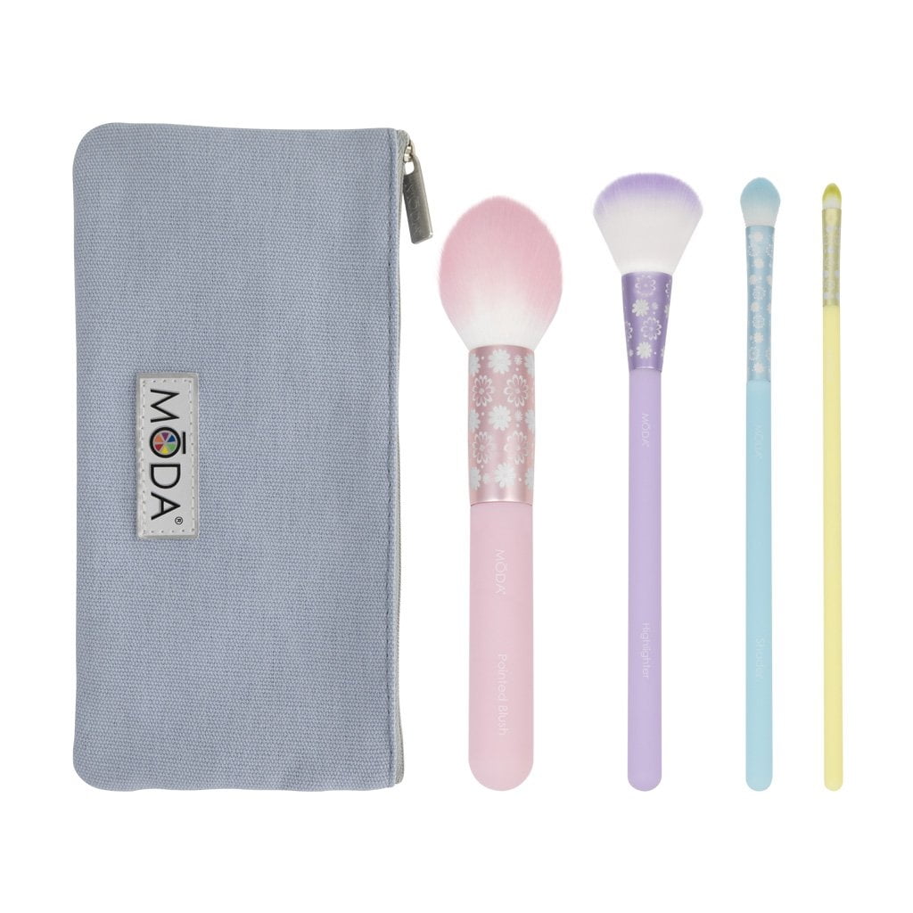 MODA Brush Posh Pastel Complete Face 5pc Makeup Brush Set, Includes - Pointed Blush, Highlighter, and Shader Brushes
