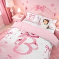 thumbnail image 3 of meiyoeat Ribbon Bow Initial B Bedding,Pink Glitter Print Monogram Art Duvet Cover Full For Girl,Pink Reversible,3 Pieces,1 Duvet Cover and 2 Pillowcases, 3 of 6