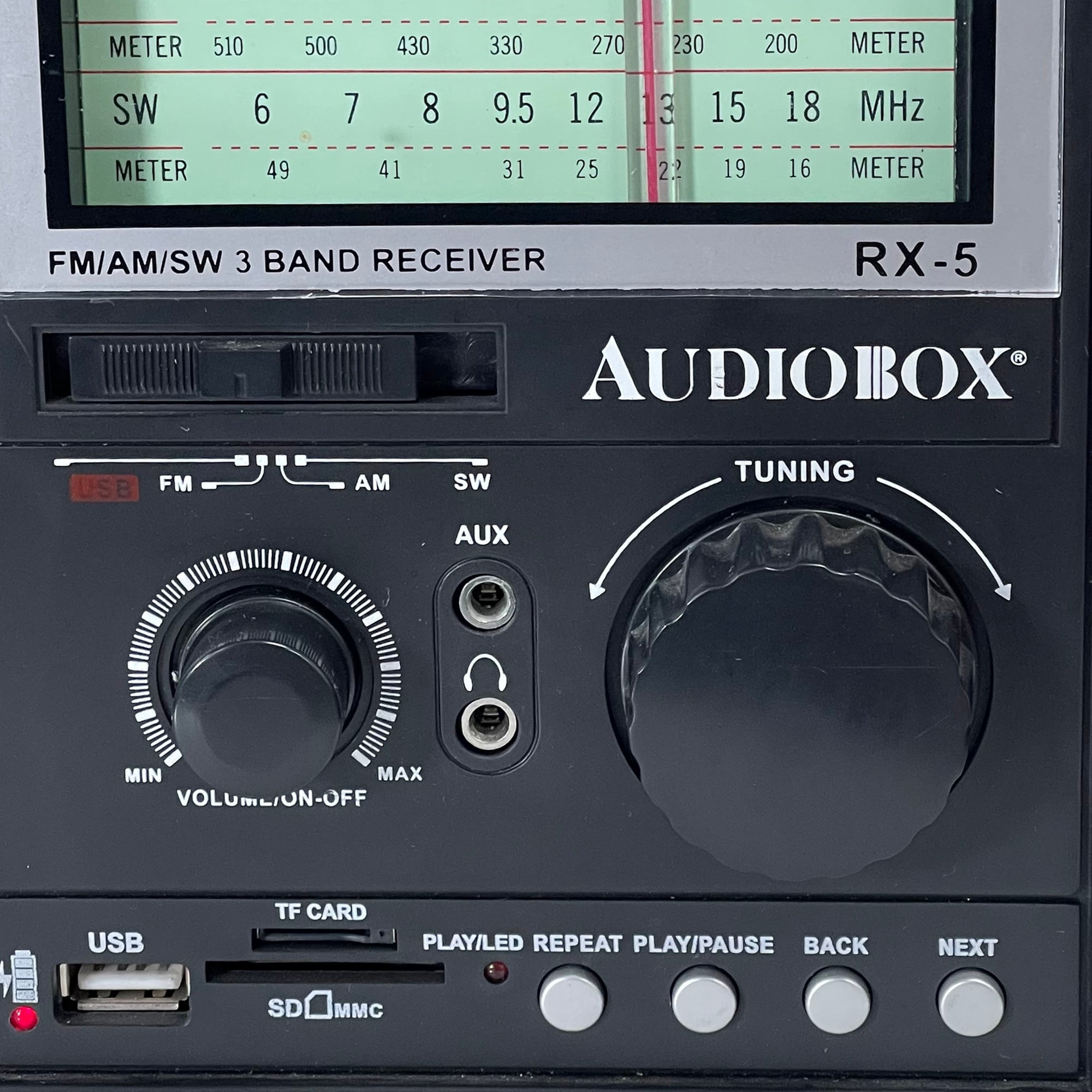 AudioBox RX-5BT Rechargeable Portable 3-Band Radio with Solar Power, Bluetooth, AM, FM, SW, MP3, USB, SD Card, and AUX