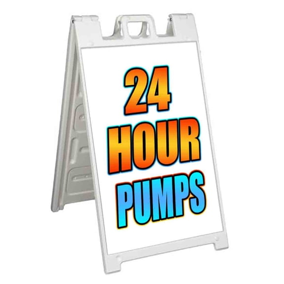 24 Hour Pumps (24" X 36") Standard A-Frame Signicade, Includes Decal Applied To Stand