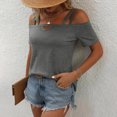 thumbnail image 6 of Summer Saving Wycnly Womens Tops Dressy Casual Going out Sexy off Shoulder Strap Keyhole Tunic Tees Shirts Summer Short Sleeve Round Neck Tops Solid Blouse Gray s, 6 of 7