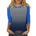 thumbnail image 2 of CLOISE Womens Blouses Fall Fashion Striped Shirts Scoop Neck 3/4 Sleeve Blouses Casual Colorblock Basic Tees Flowy Outfits Blue S, 2 of 5