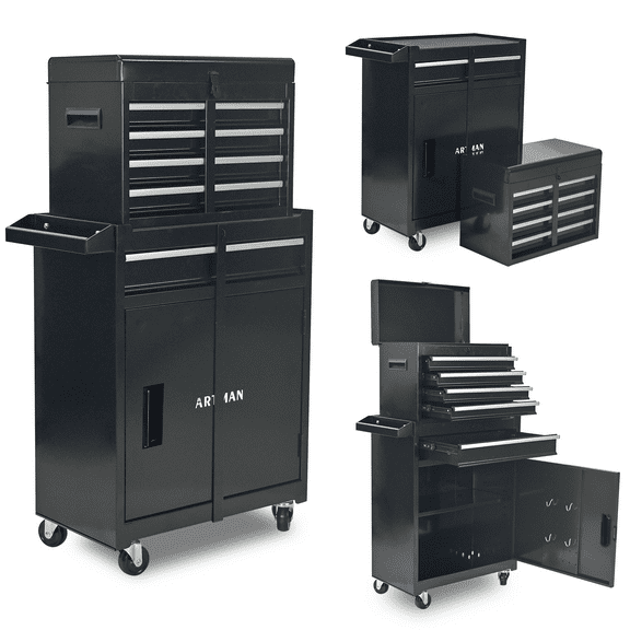 5-Drawer Rolling Tool Chest, Stainless Steel Tool Box with Brake Wheels and 4 Drawers, Black Detachable Tool Cart, Black