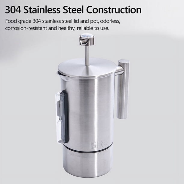 Cafetera de 1200 ml, cafetera de acero inoxidable 304, cafetera de doble pared con prensa francesa, tetera aislada para preparar café y té