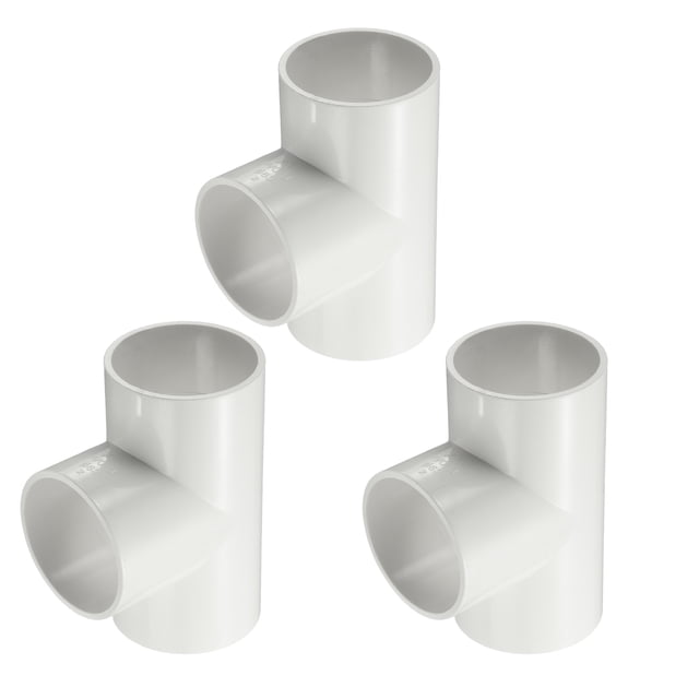Uxcell 3Pcs 2" Tee 3 Vías Conectores de Tubo, Accesorios de Esquina para Estructura de Soporte de Estante, Blanco