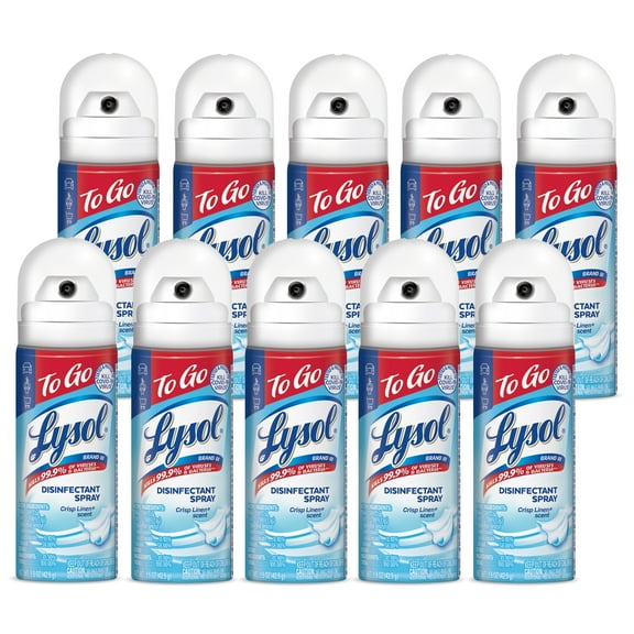 LYSOL Disinfectant Spray - `To Go` - Crisp Linen, 1.5 Oz (Pack of 10)