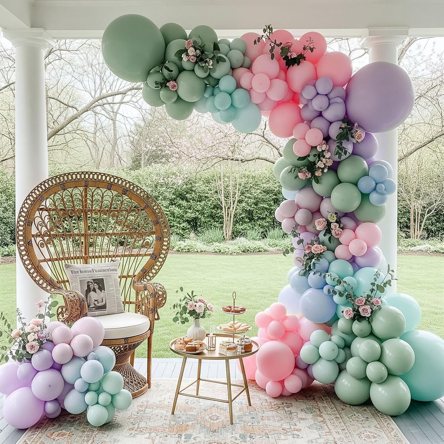 Pastel colors balloon arch kit with pink blue purple green balloons for spring summer Boho Party decorations