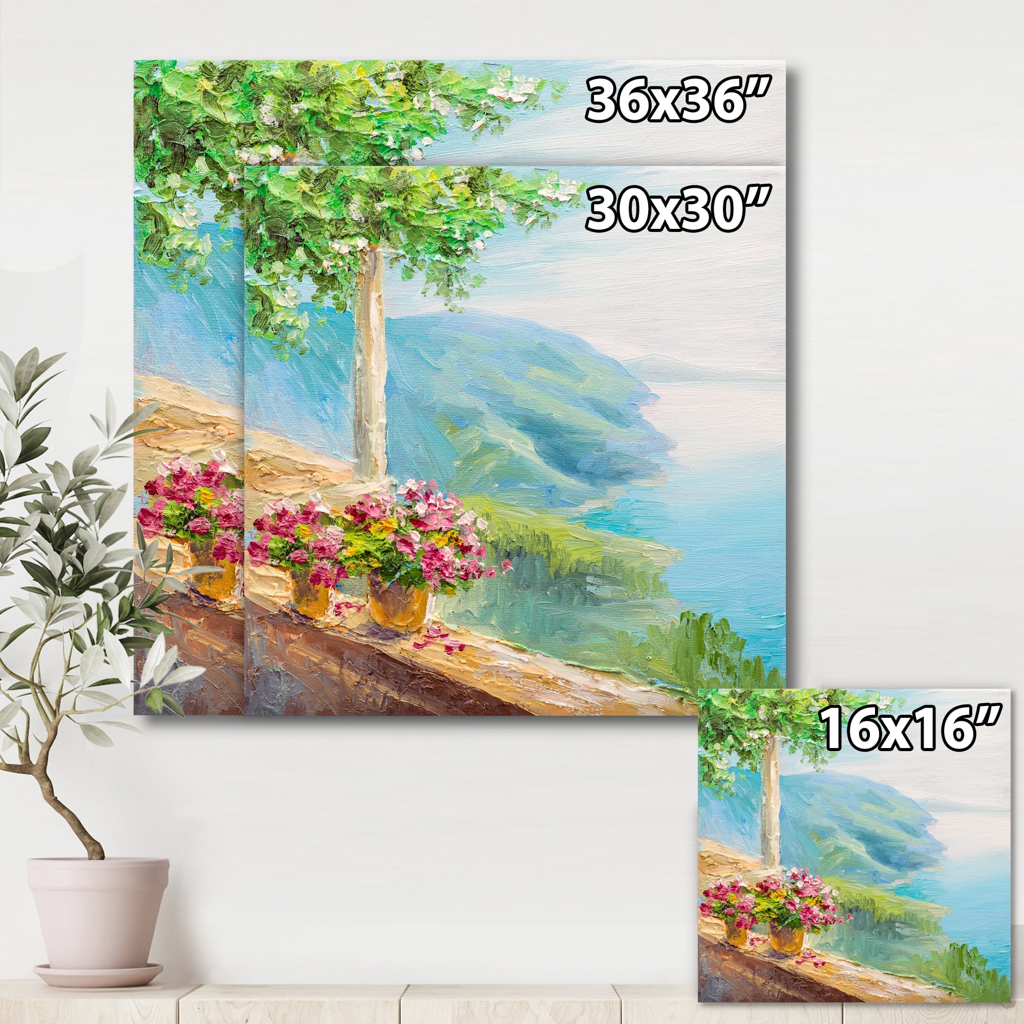 Designart ' House With Colorful Flowers Near The Sea V ' Nautical & Coastal Canvas Wall Art Print