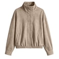 thumbnail image 6 of Cmtiyu Fashion Jackets for Women Long Sleeve Stand Neck Button Khaki Zip Up Jacket Casual Fall Outerwear Coat with Pockets S-2XL, 6 of 7