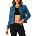 thumbnail image 1 of Chaqueta de ante sintético con cuello de solapa y bolsillos con solapa de INSPIRE CHIC para mujer, botón a presión, talla XS, azul pavo real, 1 of 6