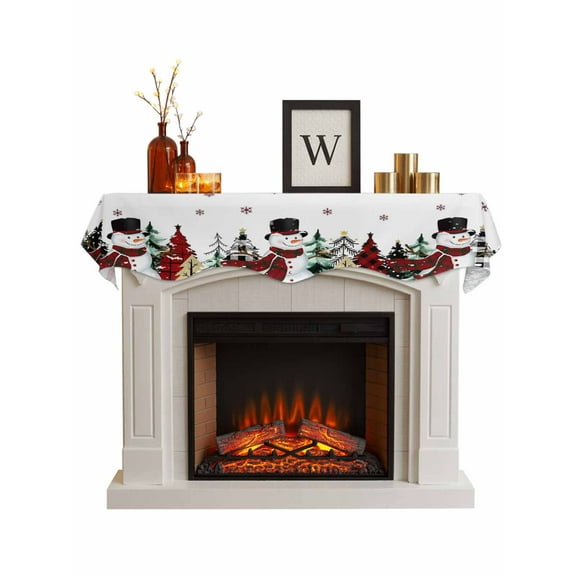 Christmas Snowman Fireplace Mantle Scarf, Xmas Trees Winter Snowflake Mantel Cover Table Runner for Home Living Room Door Window, Indoor Outdoor Holiday Party Decor 17" x 70"