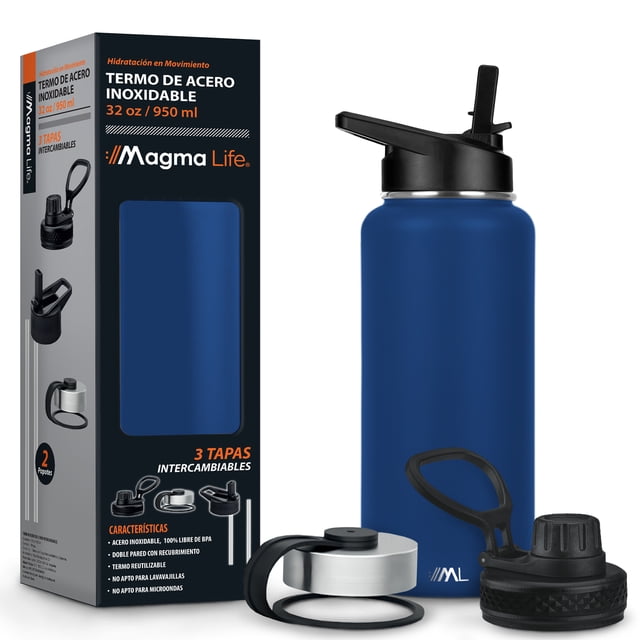 Termo para Café y Agua Magma Life Acero Inoxidable 32 Oz 950 ml 3 Tapas navy