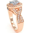 thumbnail image 5 of Three Stone Aquamarine Diamond Peekaboo Halo Engagement Ring In 14k Rose Gold, 5 of 6