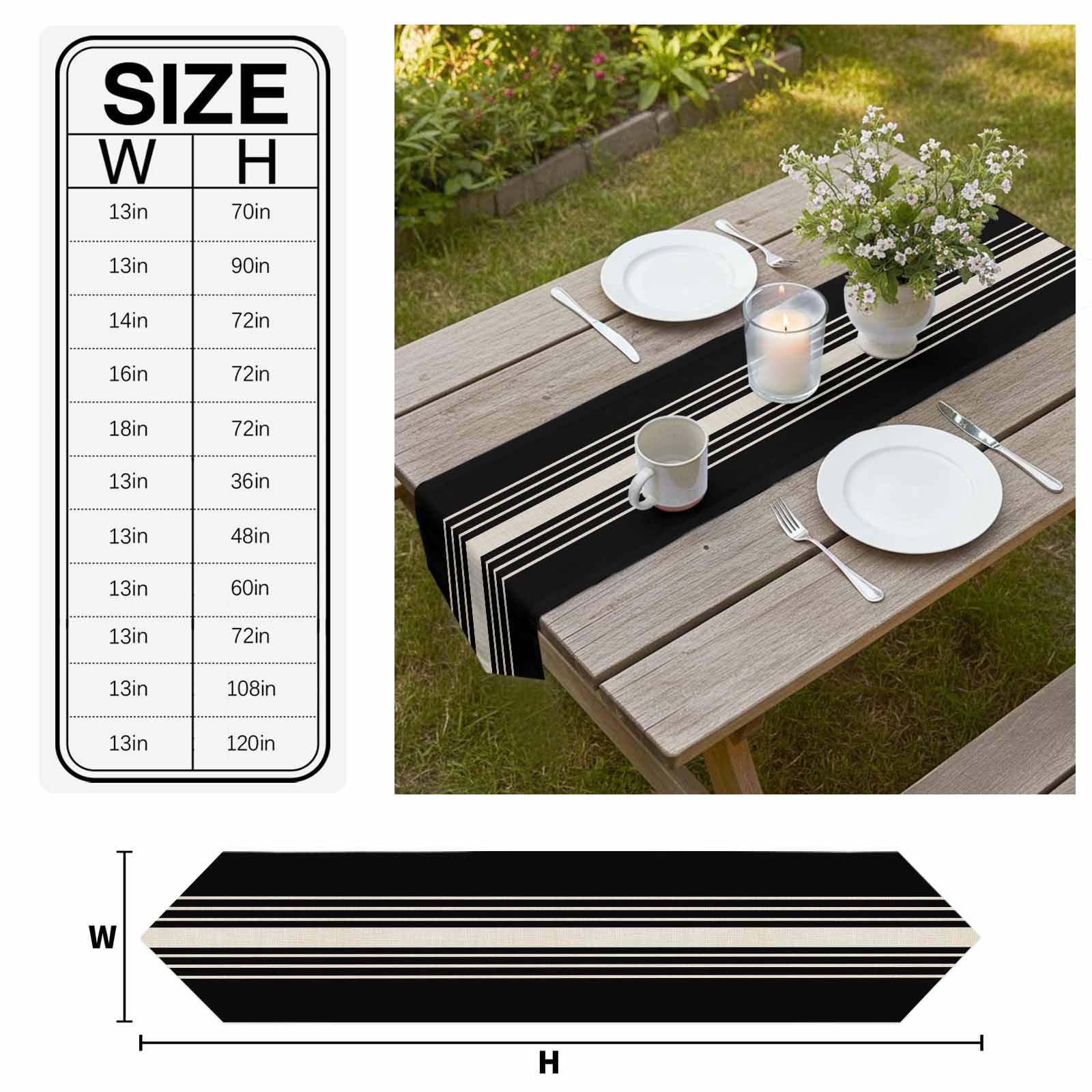 Black Beige Striped Table Runner Linen Burlap Table Runner 72 Inches Long Modern Farmhouse Retro Lines Dresser Scarves for Kitchen Island Coffee Dining Room Party Holiday Decoration 18"x72"
