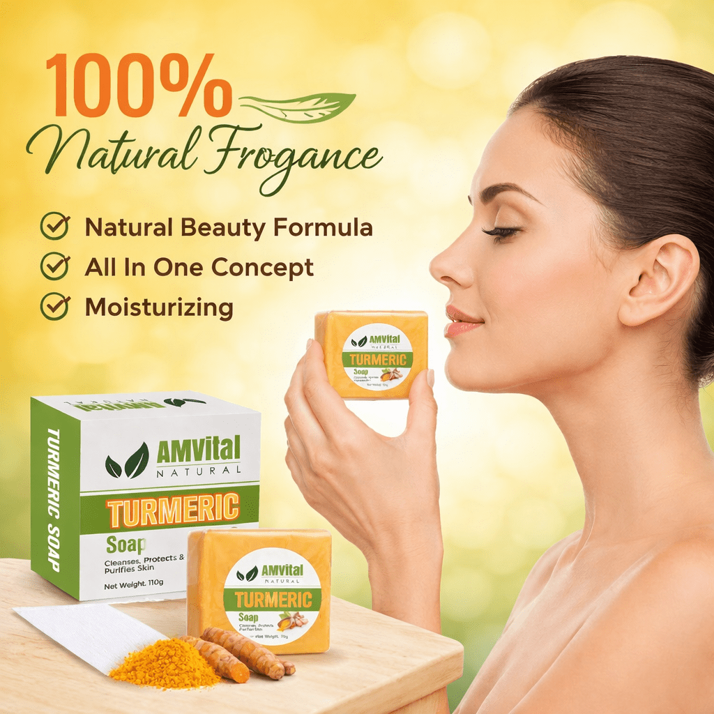 AMVital Turmeric Soap Bar, Organic Handmade Soap for Face & Body, Made with Natural and Organic Ingredients, Gentle Soap, For All Skin Types (Pack of 1)