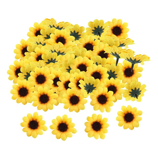 Cabezas artificiales hechas a mano, artesanías de bricoje, decoración de simución de bricoje, mini cabezas de seda para manualidades, 100 piezas Sunnimix cabeza de girasol