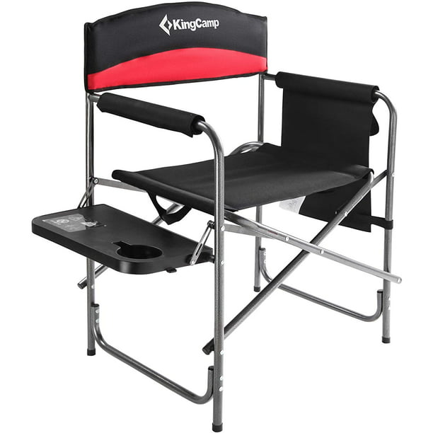KingCamp Folding Camping Chair Heavy Duty Director Chair with Side Table  and Side Pockets, Red