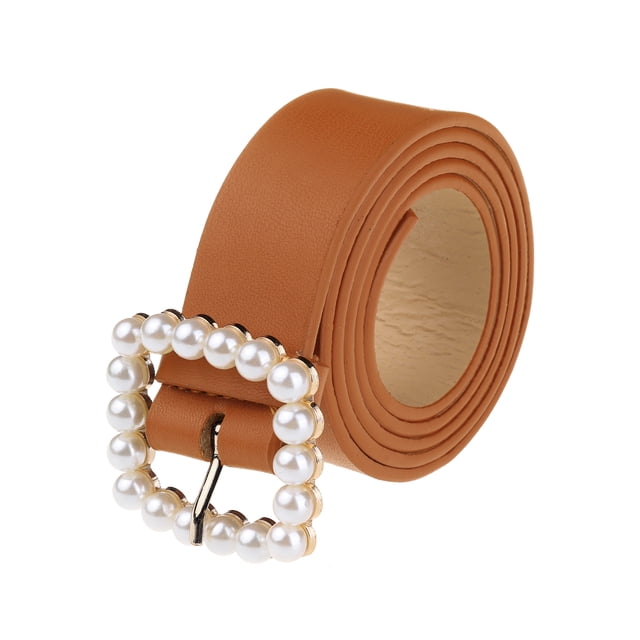 Cinturón de perlas de imitación de cuero para mujer INSPIRE CHIC, cinturón de 1.2" de ancho para jeans, pantalones y vestidos 104x3cm/40.9x1.2 pulgadas (LxA) color naranja marrón