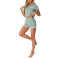 thumbnail image 4 of INSPIRAR CHIC Conjunto de 2 Piezas para Mujeres, Top de Manga Corta con Encaje y Pantalones Cortos de Punto Acanalado, Pijamas en Verde, 4 of 4