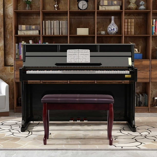 HOMCOM Banc de piano rembourré réglable de 63,5 cm en bois pour clavier  d'artiste Noir 