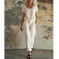 thumbnail image 4 of YOIAVAIOY 2 piece Y2k Sets for women Solid Vest and Long Baggy Pants Casual Summer Tops Satin Blouses Dressy Casual Loose Short Sleeve Shirts 2026 Work Business Outfits Beige S, 4 of 8