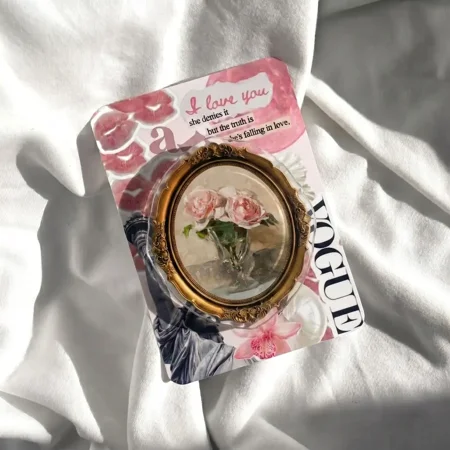 1 Pack Vintage Gold Frame Phone Grip Magnetic, Antique Pink Rose Oil Painting Phone Grip Phone Stand, Coquette Romance Magazine Collage Phone Ring Holder, Fine Art Lover Gift