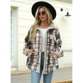 thumbnail image 6 of Womens Fall Flannel Shackets Plaid Button Down Jacket Casual Long Sleeve Fleece Shirt with Pockets Rice Apricot XL, 6 of 8