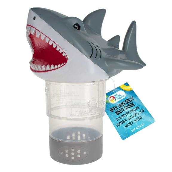 U.S. Pool Supply Open Jaws Great White Shark Floating Pool Chlorine Dispenser, Collapsible Base, Holds 3" Tablets - Scary Teeth, Fun Animal Float Floater Decoration, Adjustable Balanced Delivery, Spa