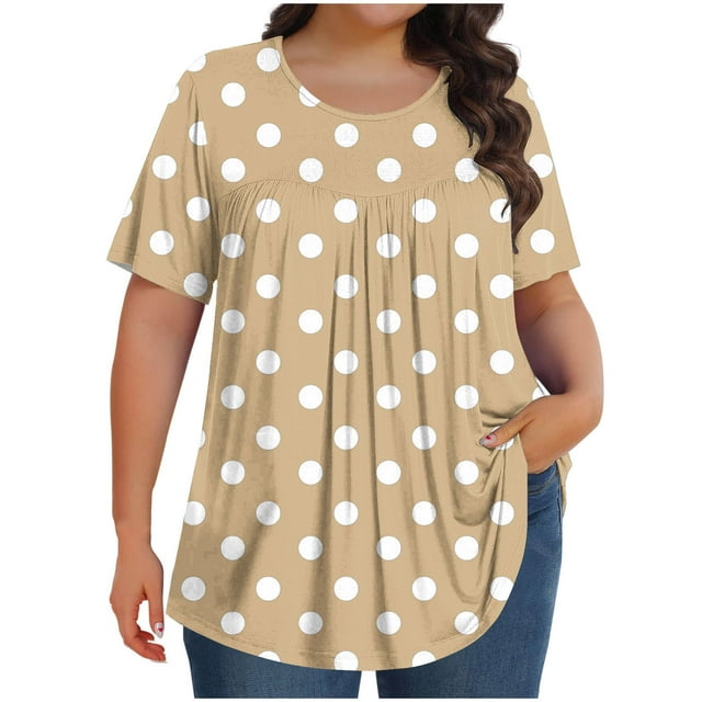 Hauts pour Femmes en Liquidation! Tunique Décontractée Grande Taille pour Femmes Manches Courtes Col Rond T-Shirts Ample Plissé Blouse d'Été