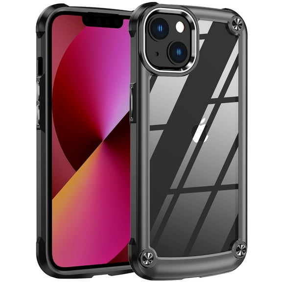 ELEHOLD Rugged Clear Case for iPhone 15 Hybrid Hard PC Crystal Clear Back Soft TPU Shockproof Design Slim Lightweight iPhone 15 Case Support Wireless Charging - Black