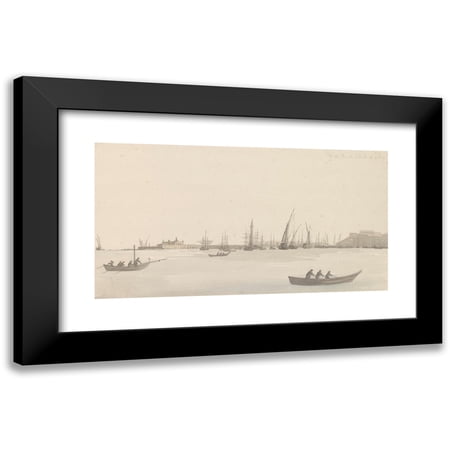 Abraham-Louis-Rodolphe Ducros 14x9 Black Modern Framed Museum Art Print Titled - View of Gulf of Naples from Quay at Santa Maria Del Carmine (1778)