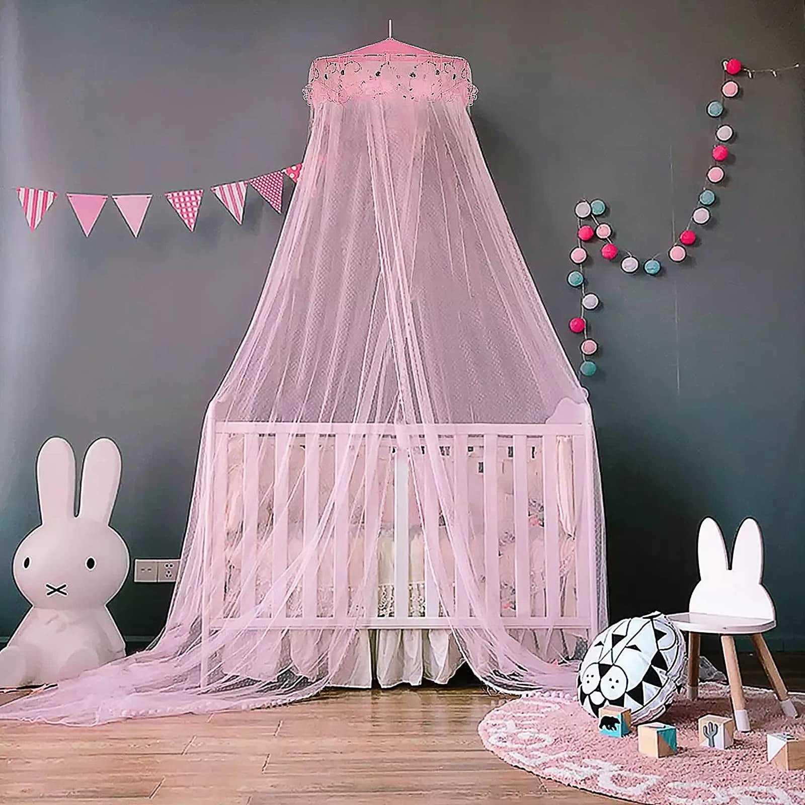 Mosquito Net Bed Canopy for Kids and Adults, King and Queen Size Dome Bed Tent, Bed Curtains from Ceiling, Breathable Insect Protection, White Bed Canopy Decor